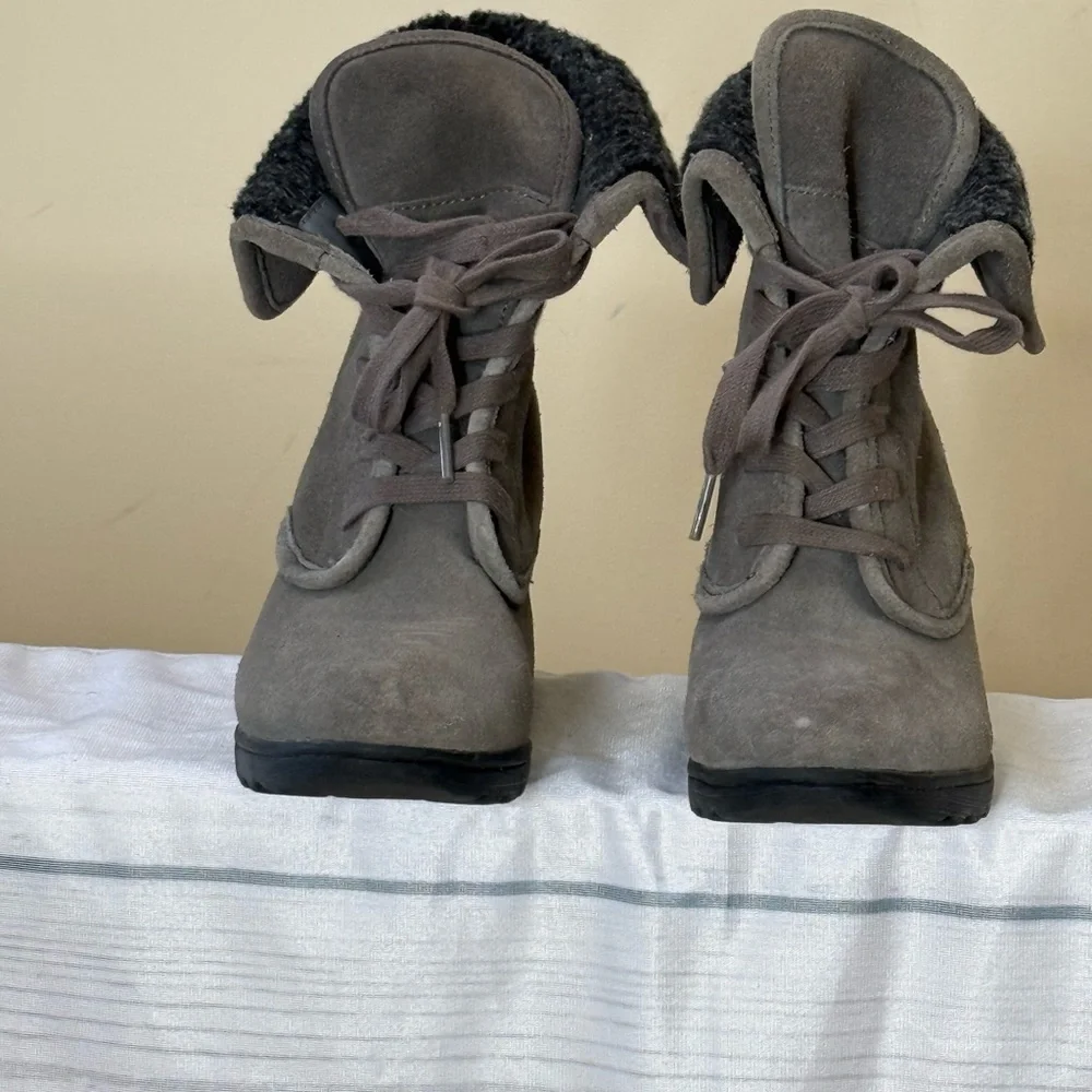 White Mountain Gray Wedge Ankle Boots with Suede Finish